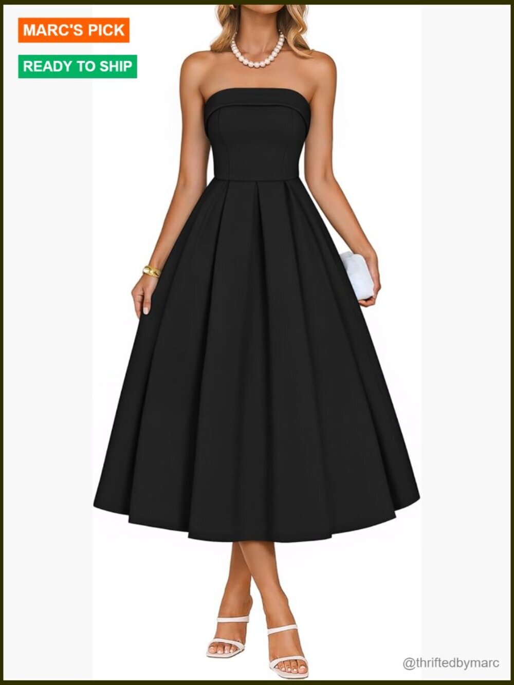Strapless Off Shoulder Midi Cocktail Wedding Guest Dress with Pockets